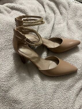 Mootsies Tootsies Nude Pointed-Toe Ankle-Strap Heels with Gold Chain